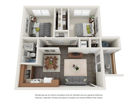 Floor plan for 2 beds, 1 bath, 702 sqft